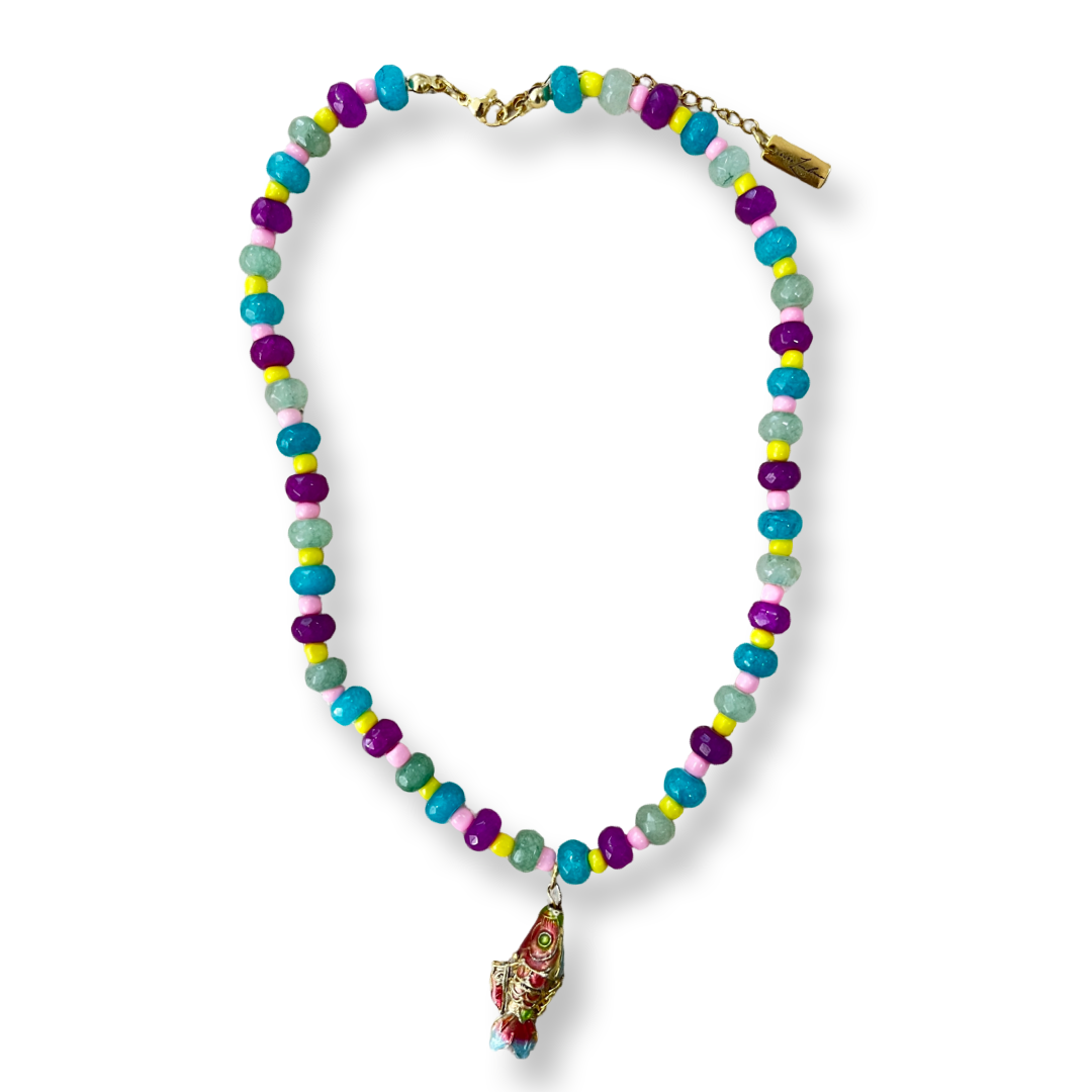 Colorful handmade necklace with koi charm