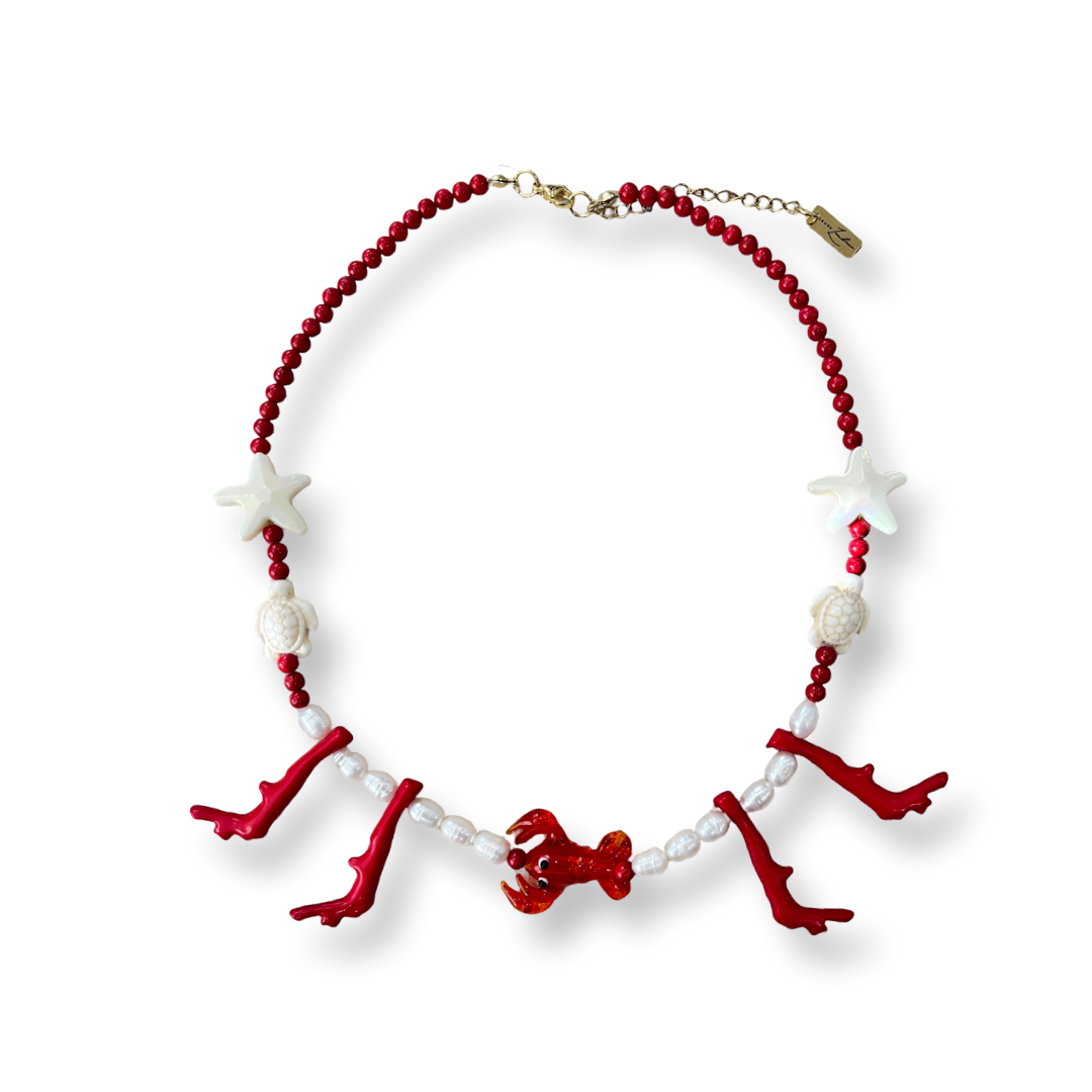 Red lobster handmade beaded necklace