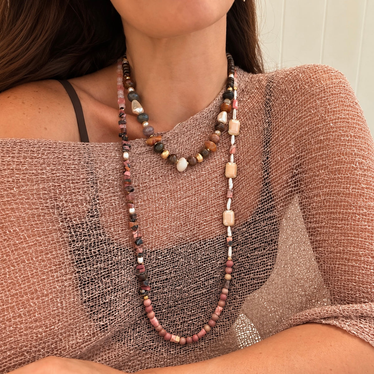 Multi-stone and multi-use Rose Necklace