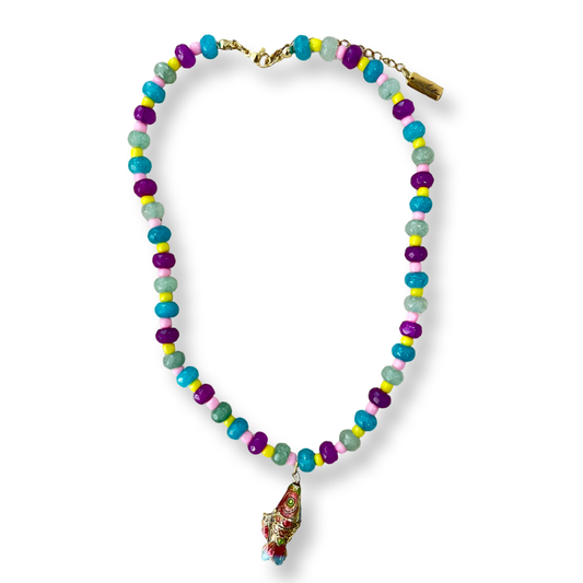 Colorful handmade necklace with koi charm