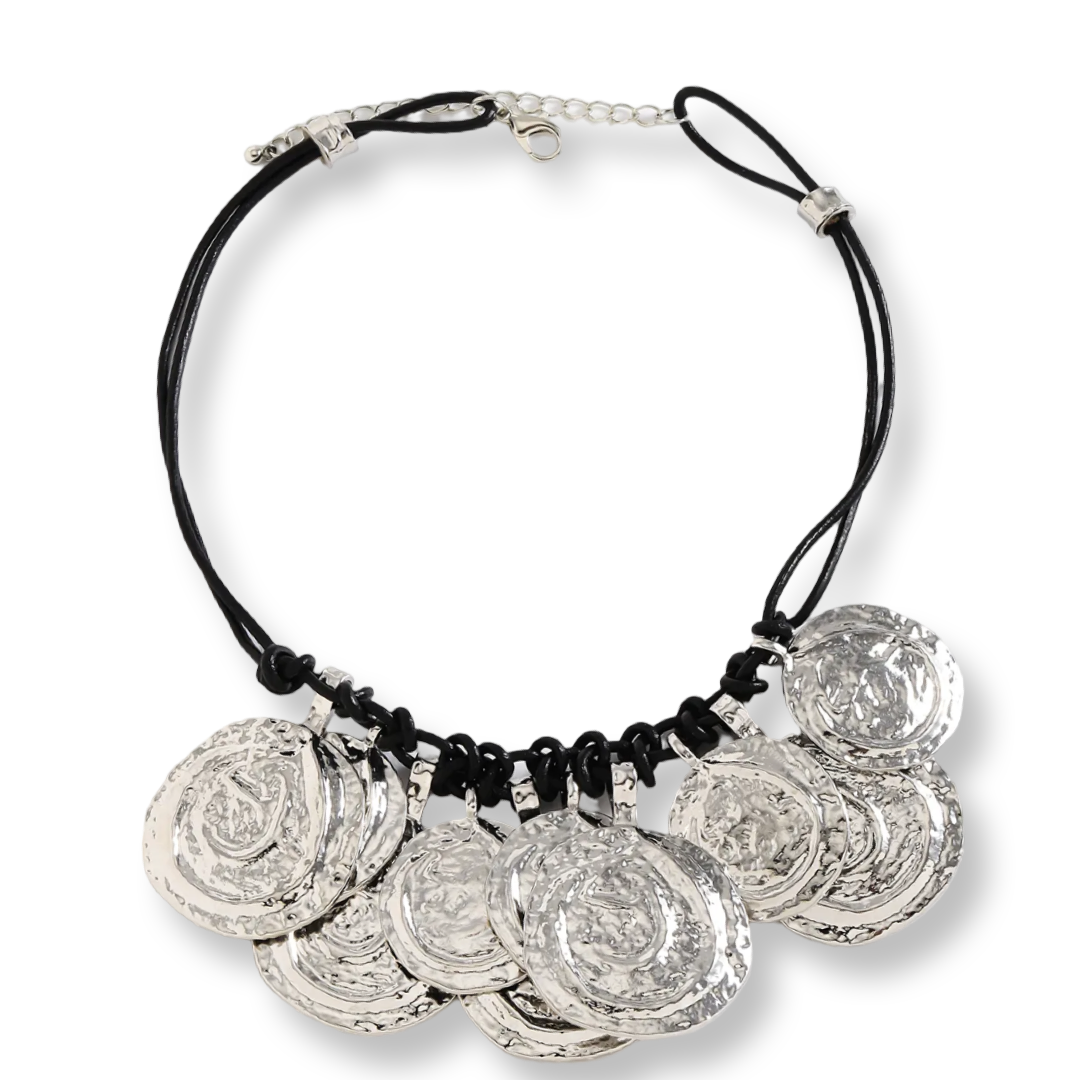 Faux leather adjustable coins necklace