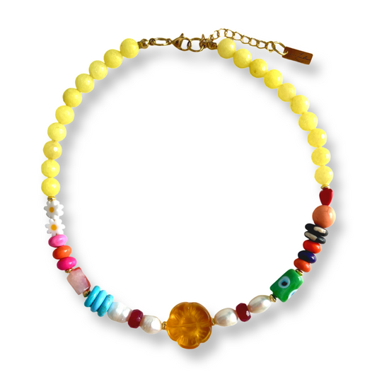 Colorful mixed bead gemstone necklace