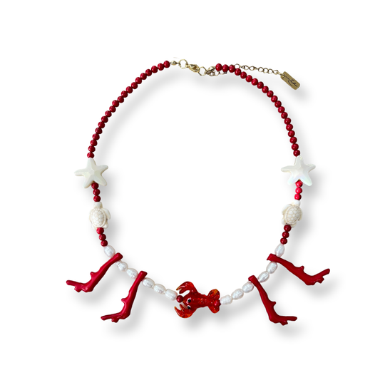 Red lobster handmade beaded necklace