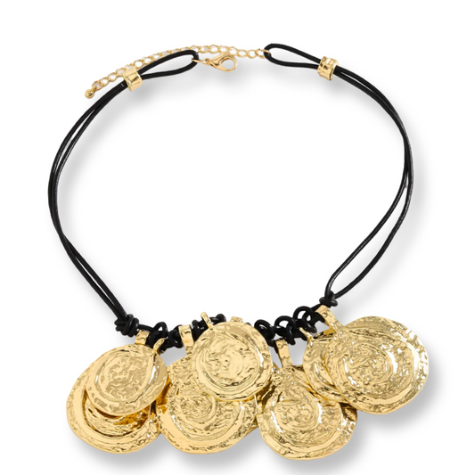 Faux leather adjustable coins necklace