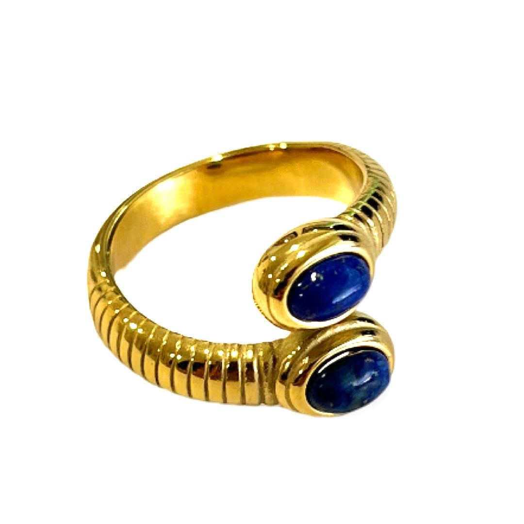 Stainless steel waterproof Lapis Lazuli adjustable Ring