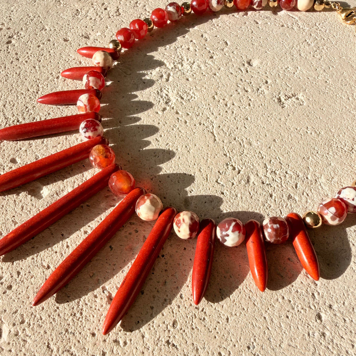 Spiky Paprika Handmade Necklace with Natural Gemstones