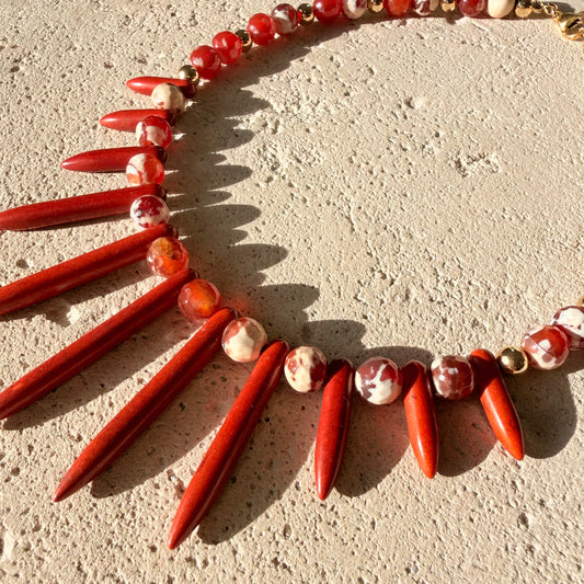 Spiky Paprika Handmade Necklace with Natural Gemstones