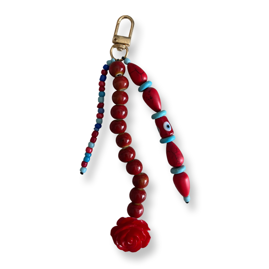 Red and blue natural stone beaded Bag charm and Key chain