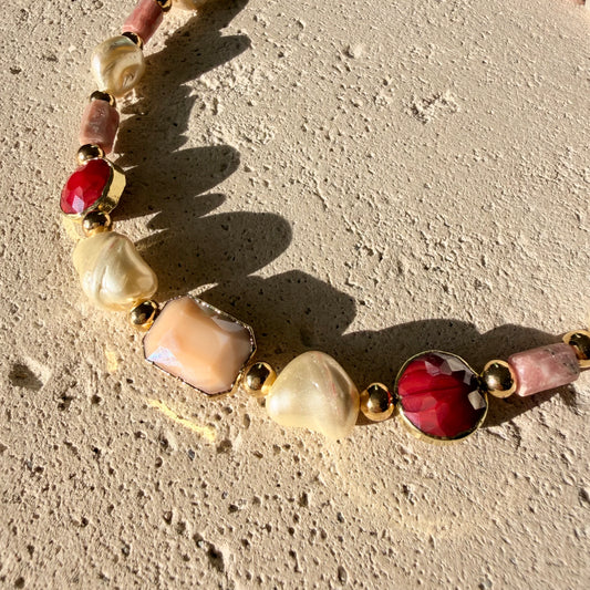 Rosé Heirloom Handmade Necklace with Natural Gemstones