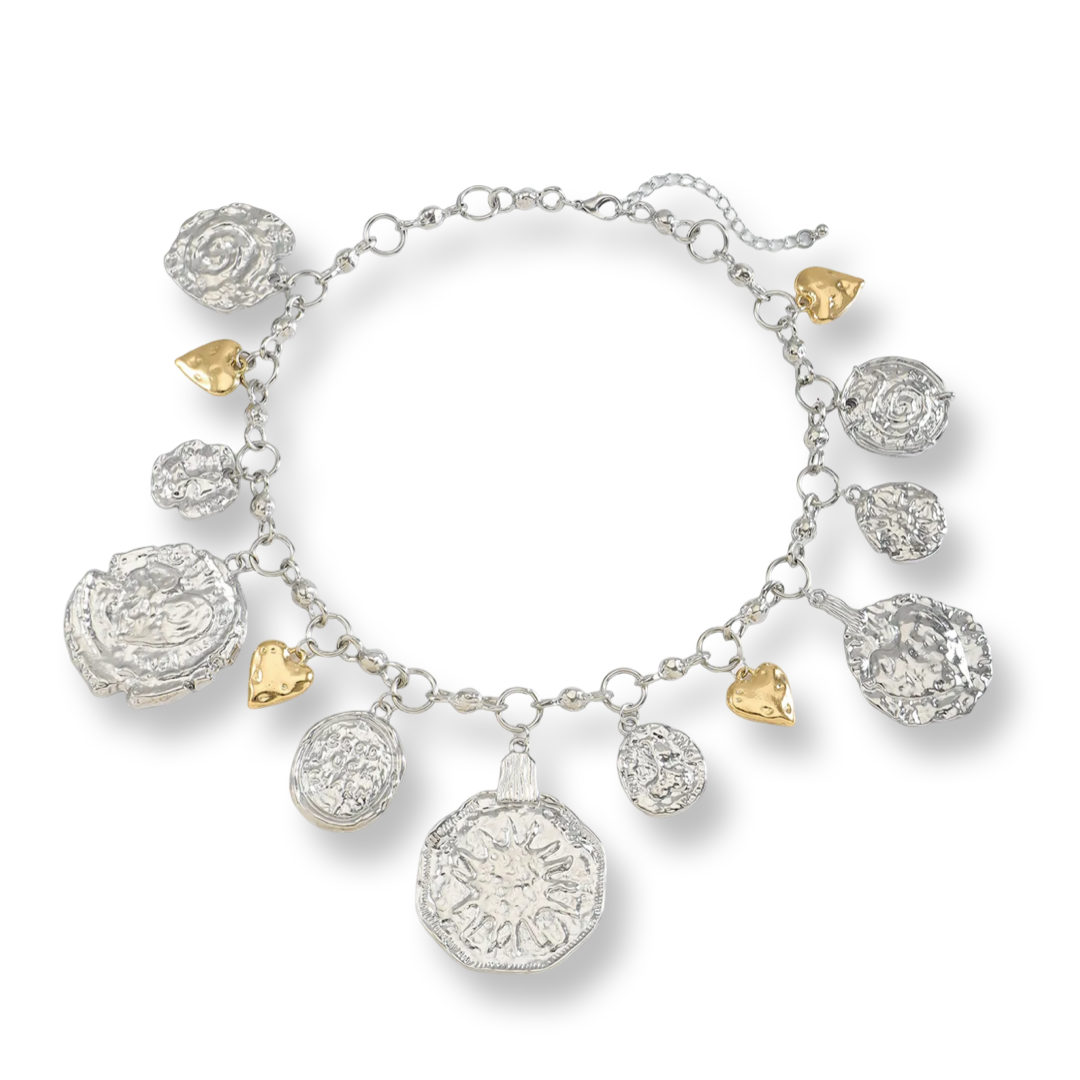 Elegant bold Heart and Coins Adjustable Necklace