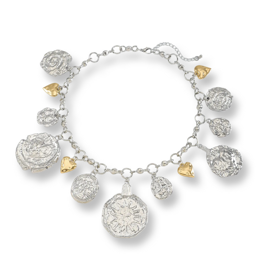 Elegant bold Heart and Coins Adjustable Necklace