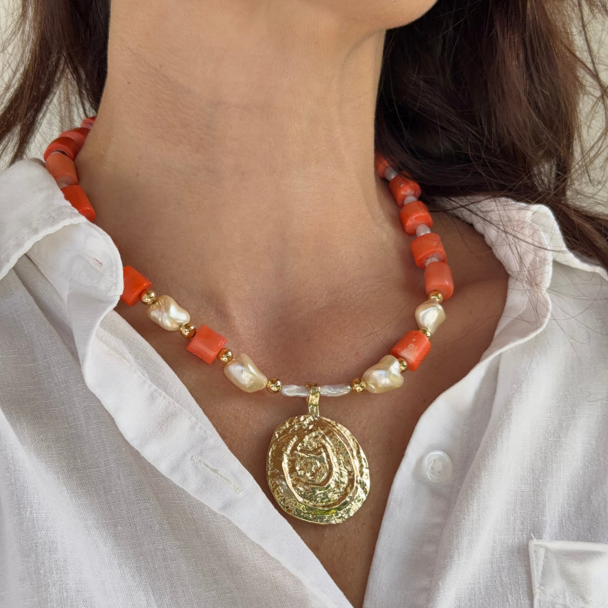 Coral Medallion Necklace