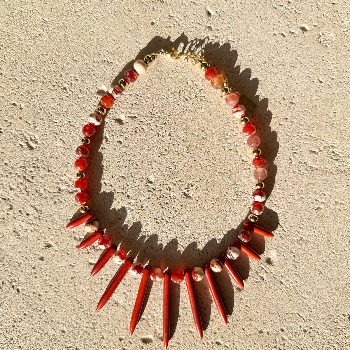 Spiky Paprika Handmade Necklace with Natural Gemstones