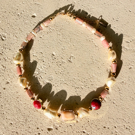 Rosé Heirloom Handmade Necklace with Natural Gemstones