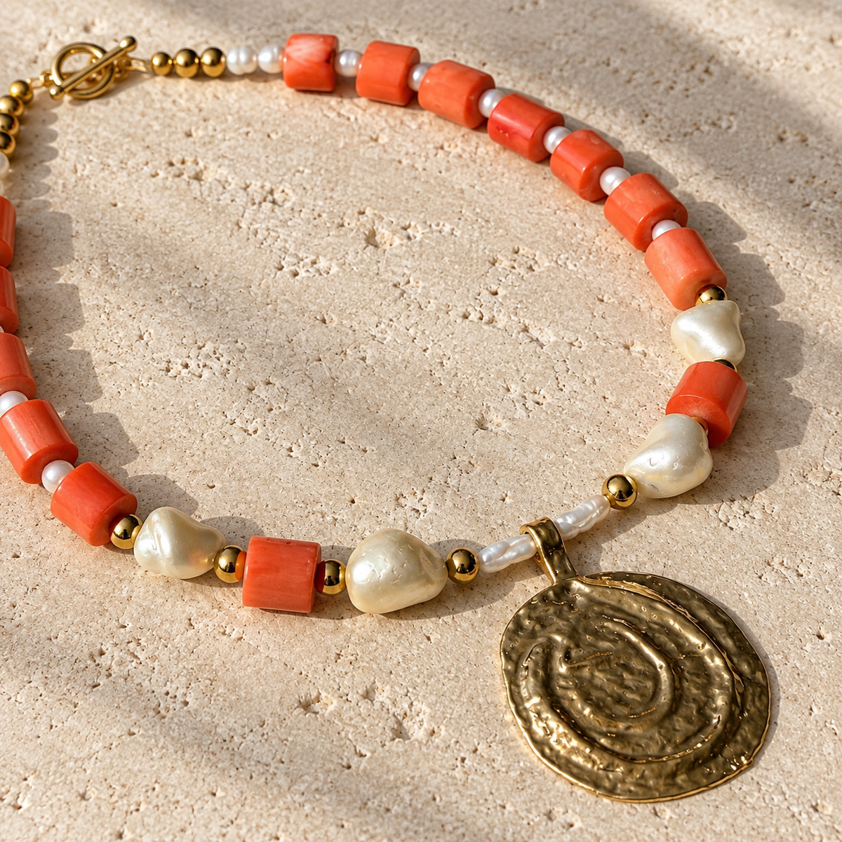 Coral Medallion Necklace