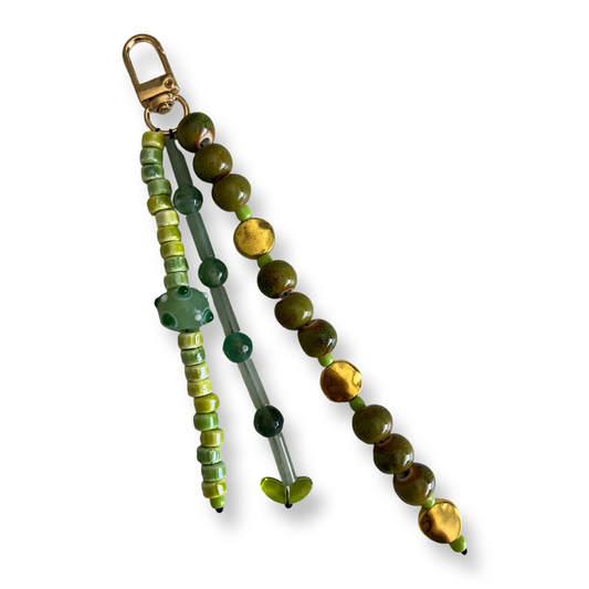 Green natural stone beaded Bag charm and Key chain