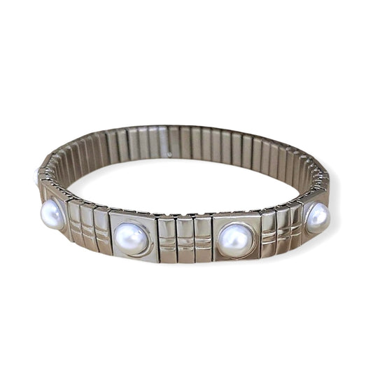 Y2K Stainless steel elastic Italian style pearls bracelet