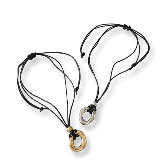 Gold and silver stainless steel faux leather cord pendant