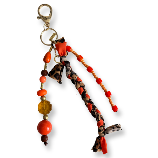 Orange beaded Bag charm and Key chain