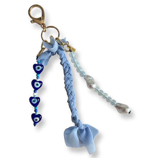 Blue beaded Bag Charm and Key chain