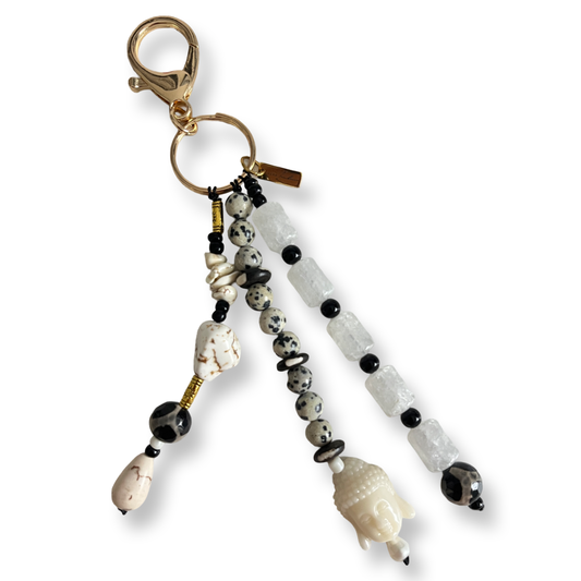 Black and white natural stone beaded Bag charm and Key chain