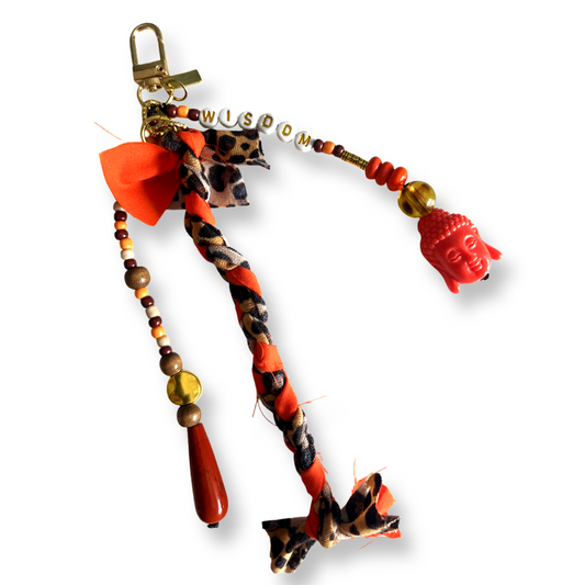 Orange beaded Buddha Bag charm and Key chain