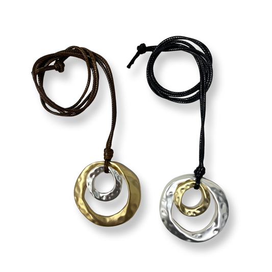 Gold and silver stainless steel leather wrap pendant
