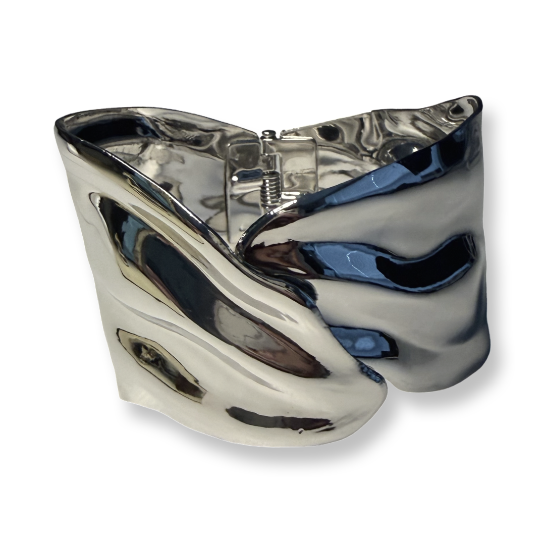 Exaggerated Chunky Textured Open Hinged Bangle Bracelet
