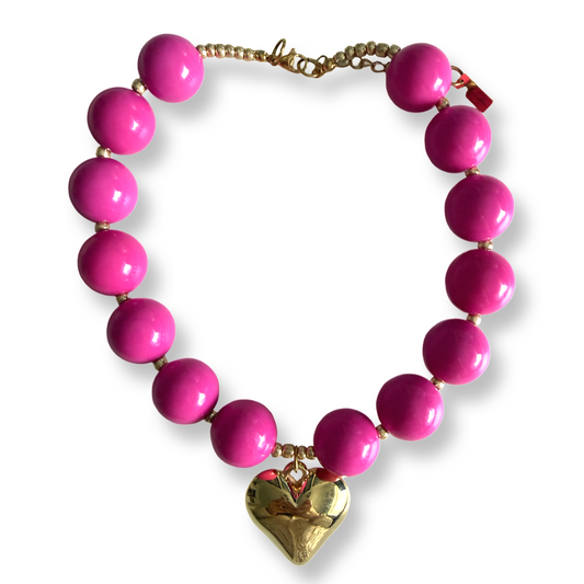 Acrylic Hot Pink Necklace with Heart Pendant