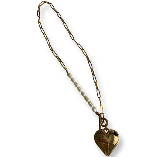 Stainless steel and Freshwater Pearl with heart Pendant