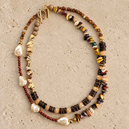 Multi-stone and multi-use Brown Necklace
