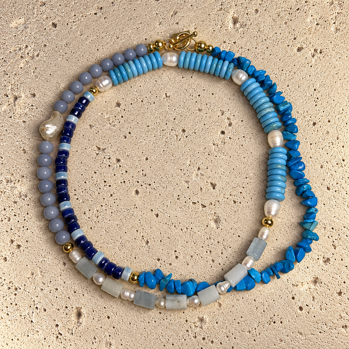 Multi-stone and multi-use Blue Necklace