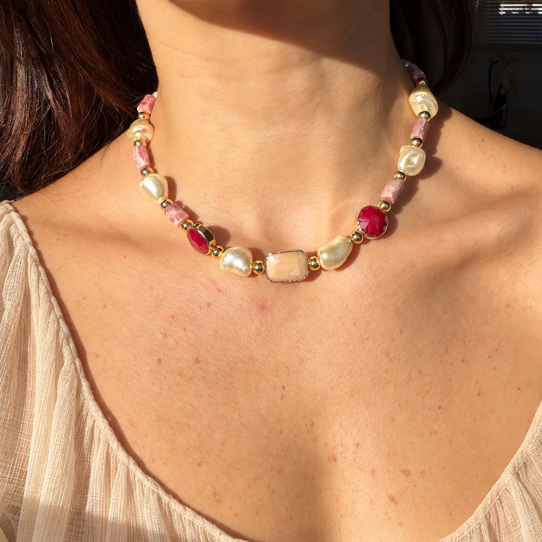 Rosé Heirloom Handmade Necklace with Natural Gemstones