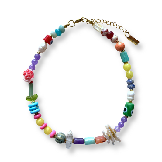 Pastel color mixed bead gemstone necklace